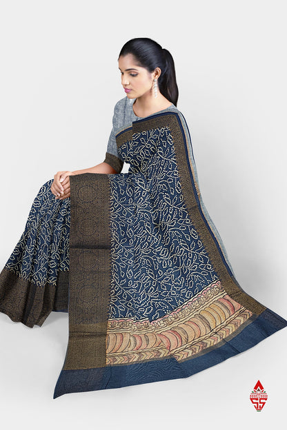 Navy Blue Fancy Saree With Blouse