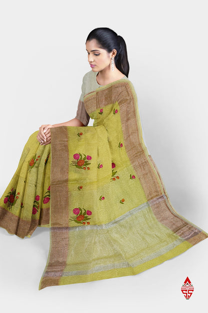 Parrot Green Beautiful Fancy Saree With Blouse