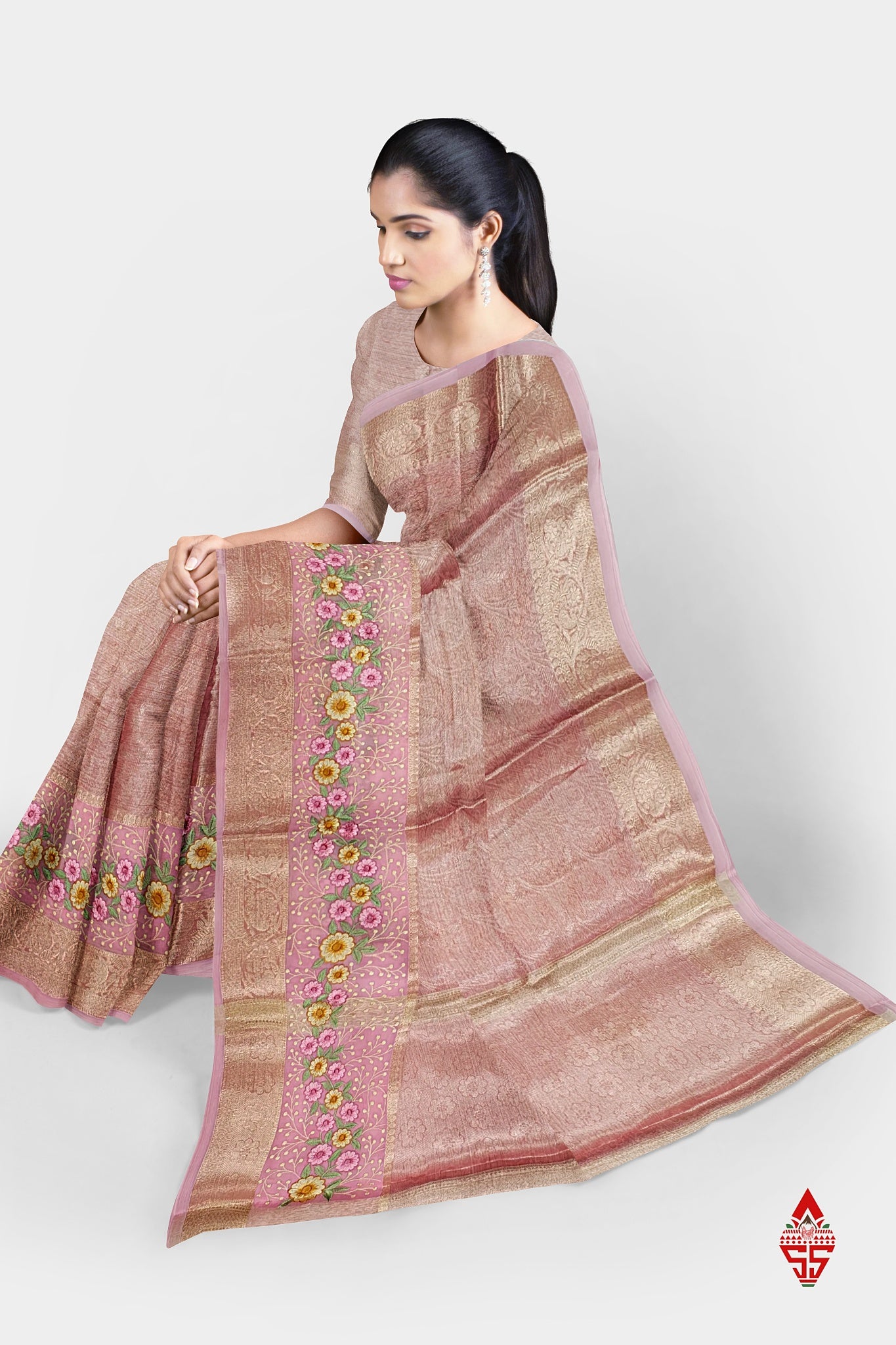 Baby Pink Grand Fancy Saree With Thraed Work Butta Border