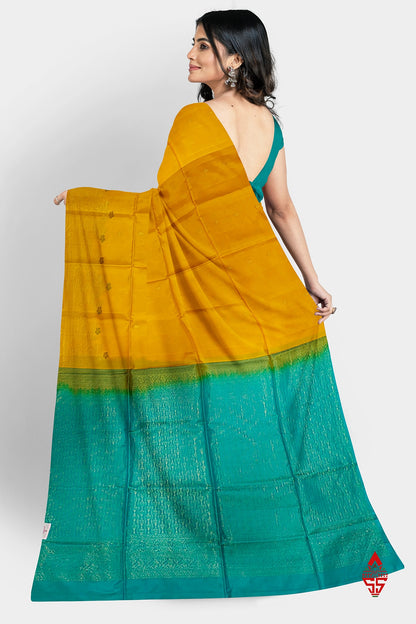 Yellow Fancy Pure Soft Silk Saree With Sapphire Blue Blouse