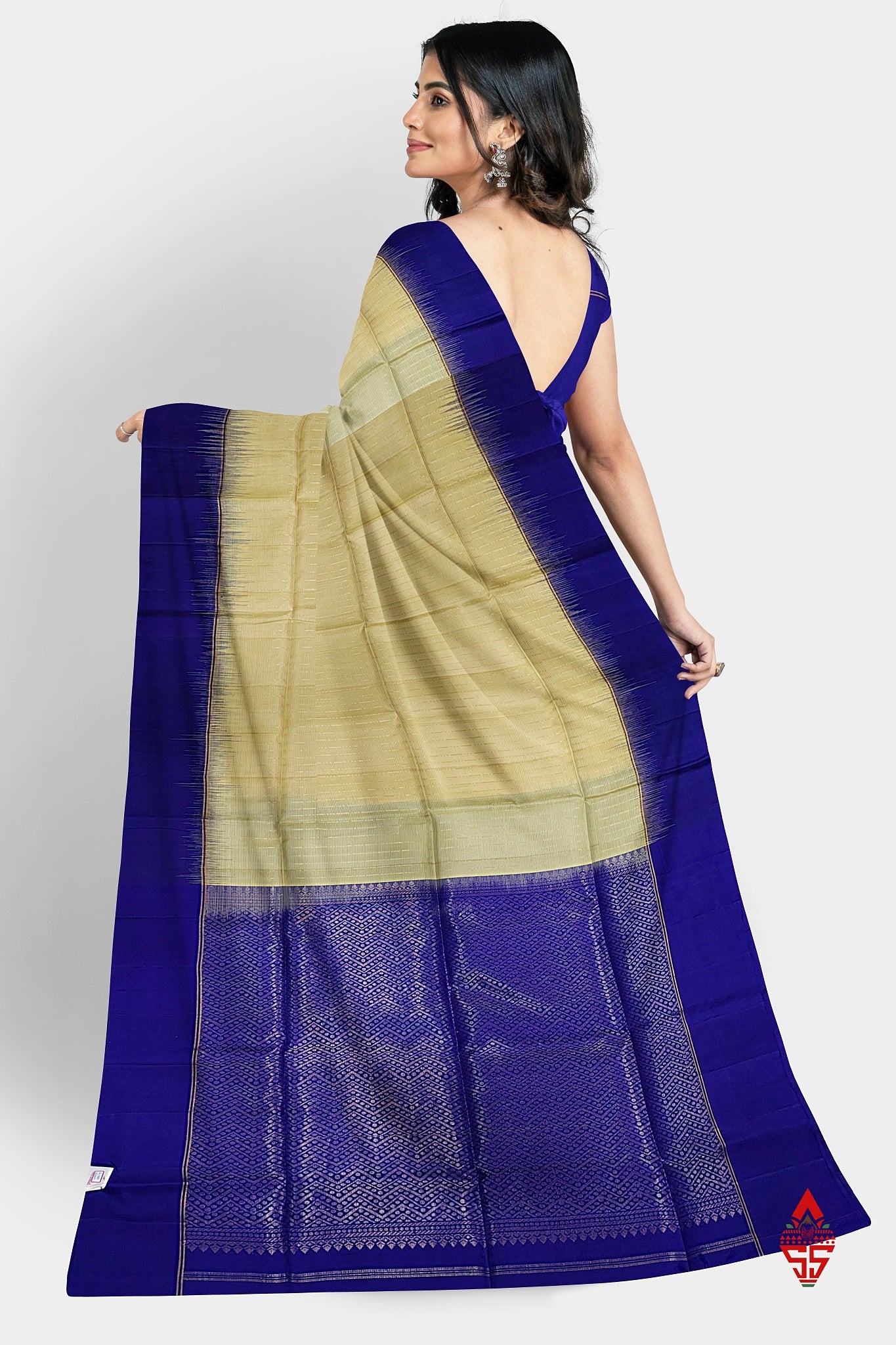 Sandal Fancy Pure Soft Silk Saree With Royal Blue Border