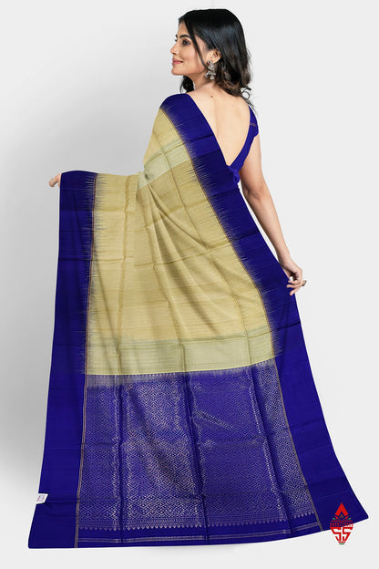 Sandal Fancy Pure Soft Silk Saree With Royal Blue Border