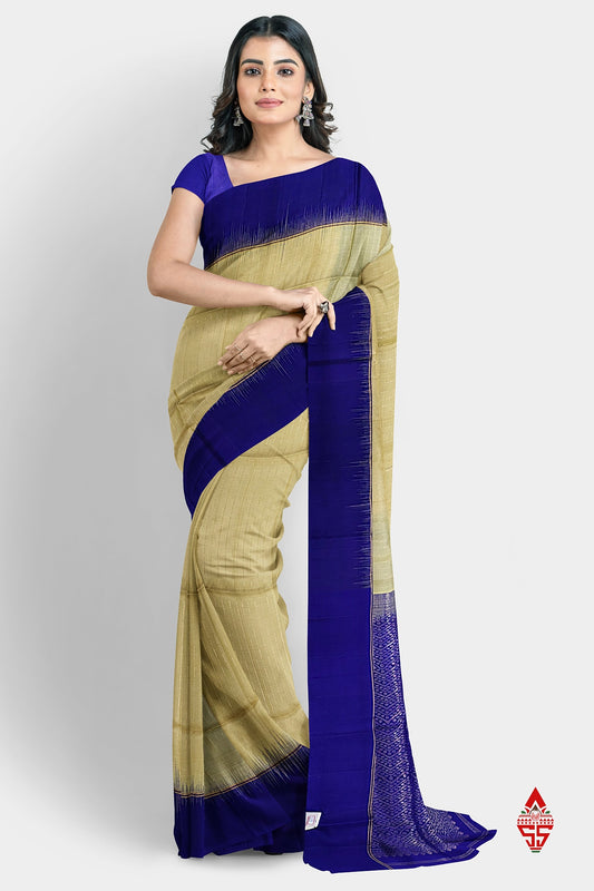 Sandal Fancy Pure Soft Silk Saree With Royal Blue Border
