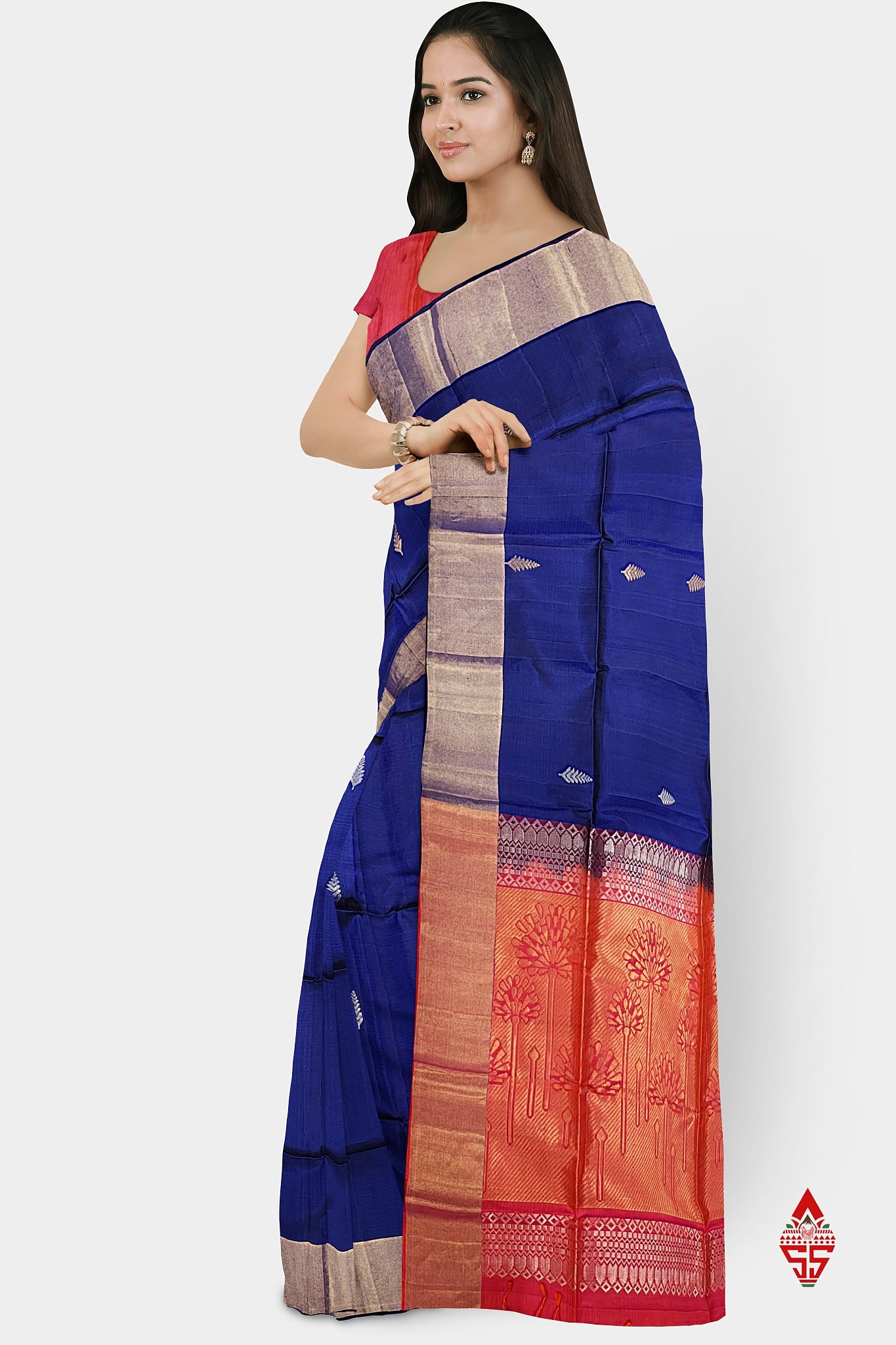 Royal Blue Fancy Pure Soft Silk Saree With Copper Zari Border