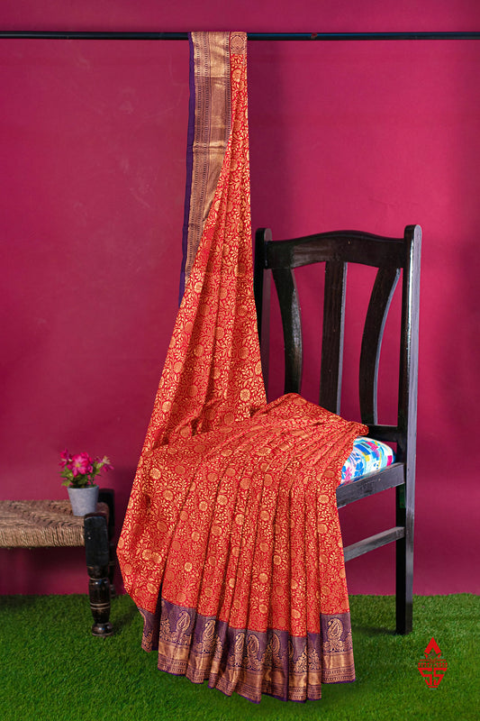 Red Bridal Grand Semi Silk Saree With Violet Border