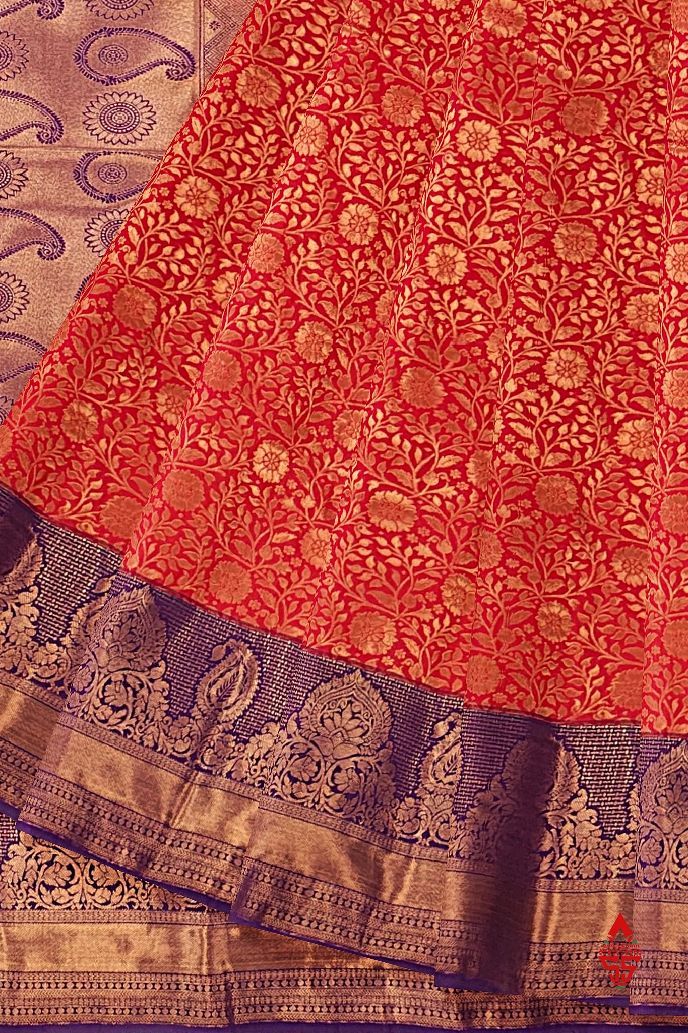 Red Bridal Grand Semi Silk Saree With Violet Border