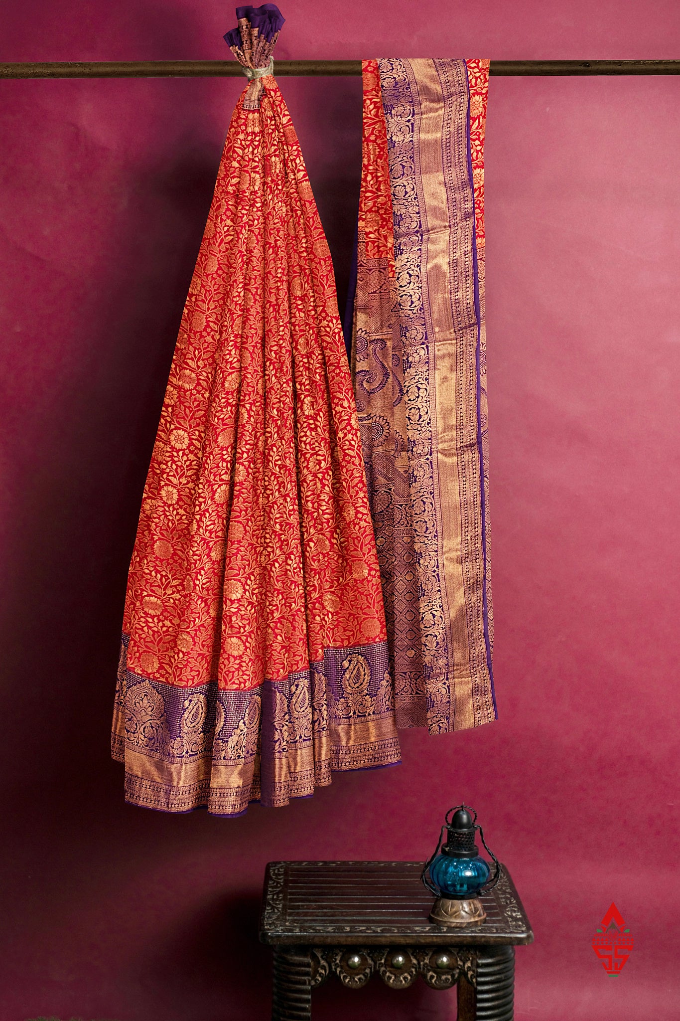 Red Bridal Grand Semi Silk Saree With Violet Border