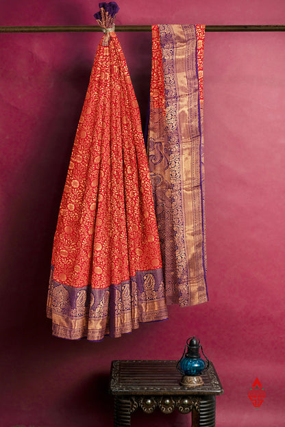Red Bridal Grand Semi Silk Saree With Violet Border