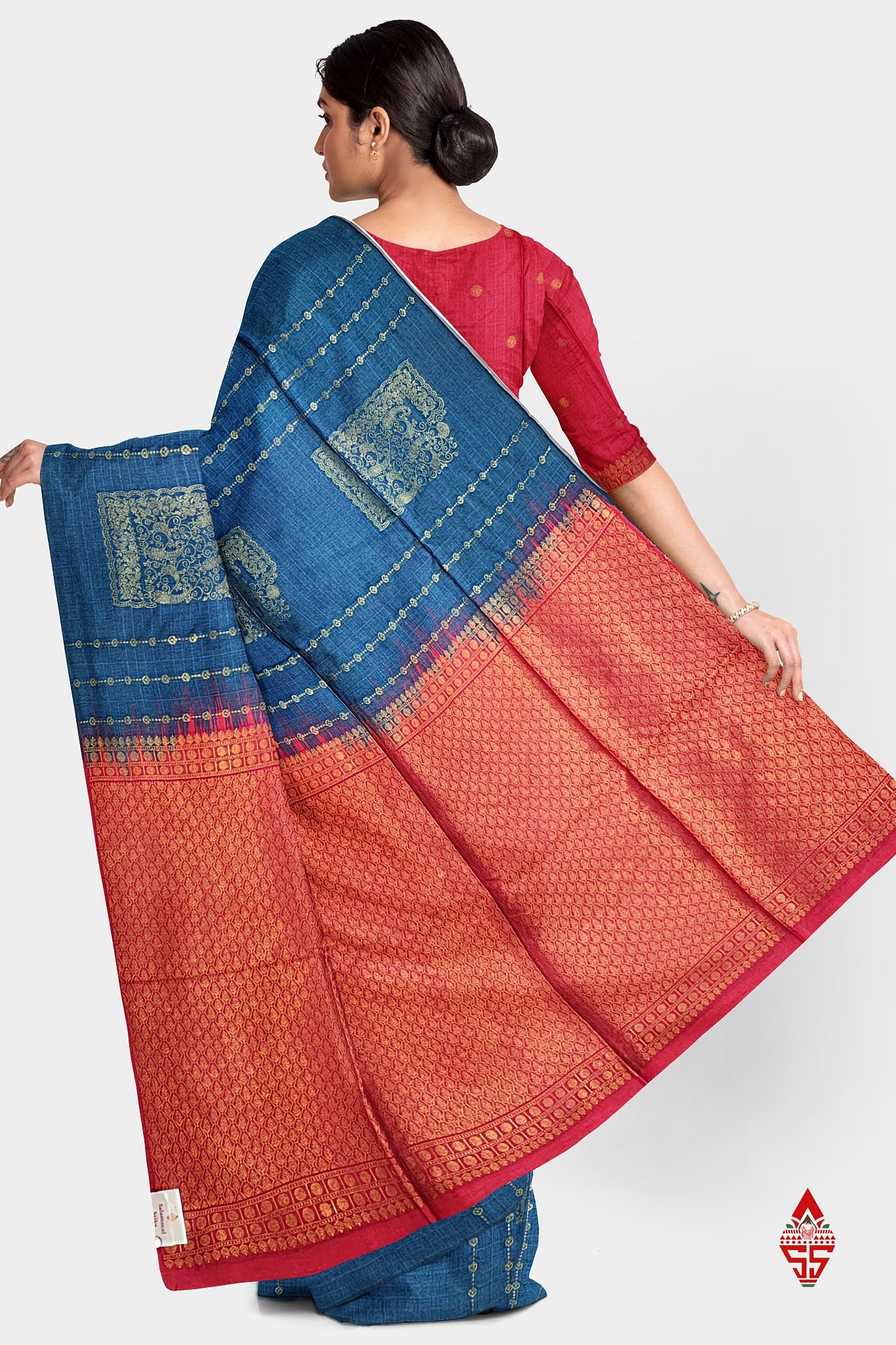 Olive Blue Beautiful Fancy Saree Without border