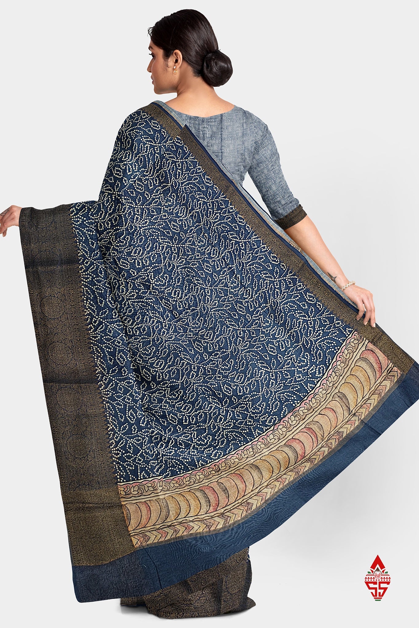 Navy Blue Fancy Saree With Blouse