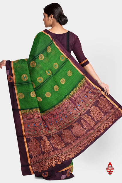 Green Beautiful SICOCotton Saree With Violet Border