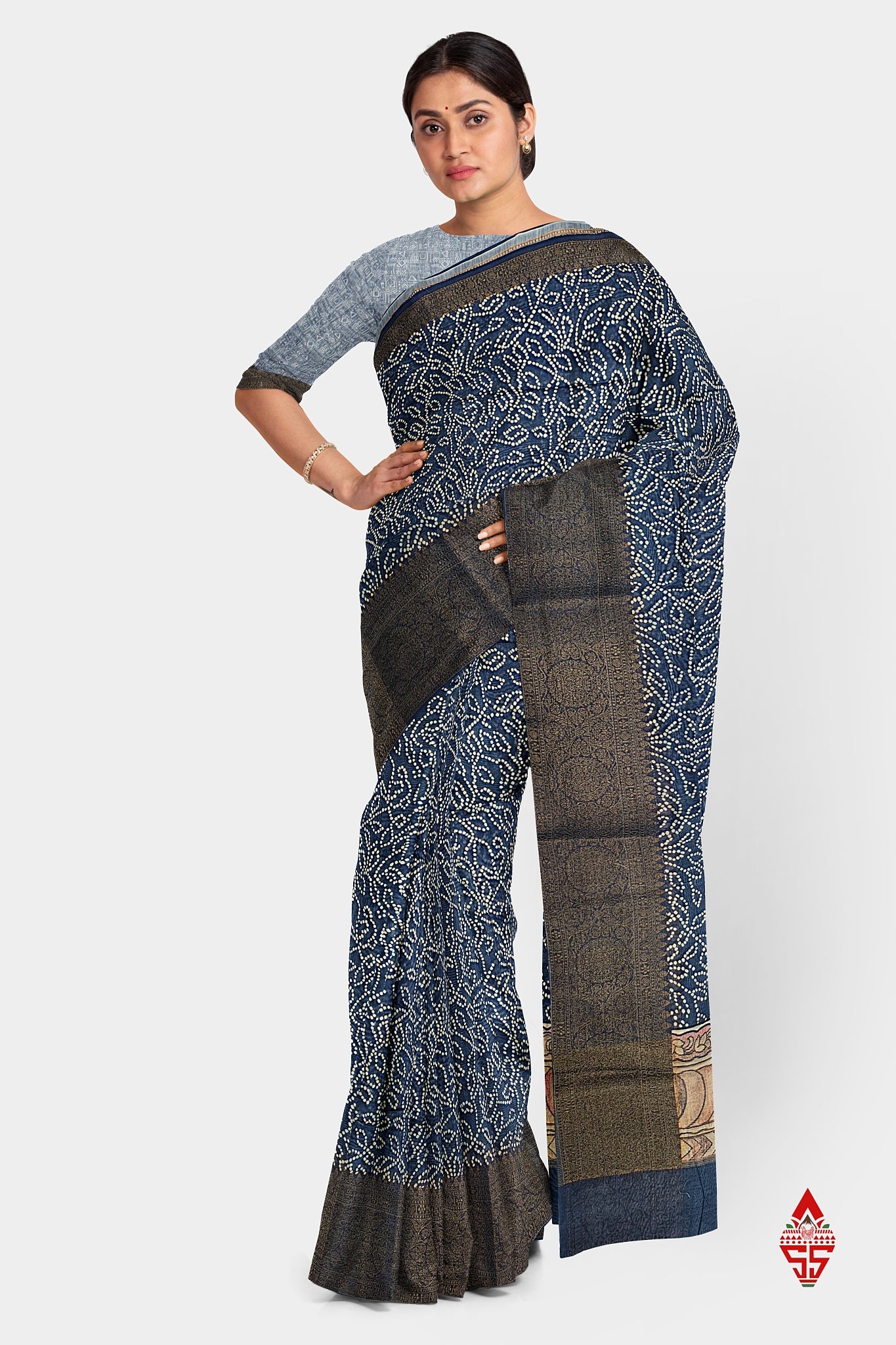 Navy Blue Fancy Saree With Blouse