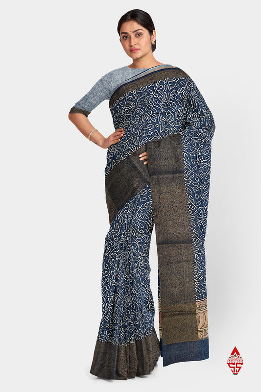Navy Blue Fancy Saree With Blouse