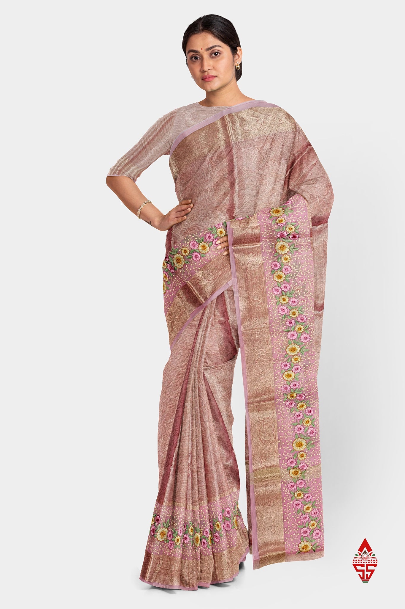 Baby Pink Grand Fancy Saree With Thraed Work Butta Border
