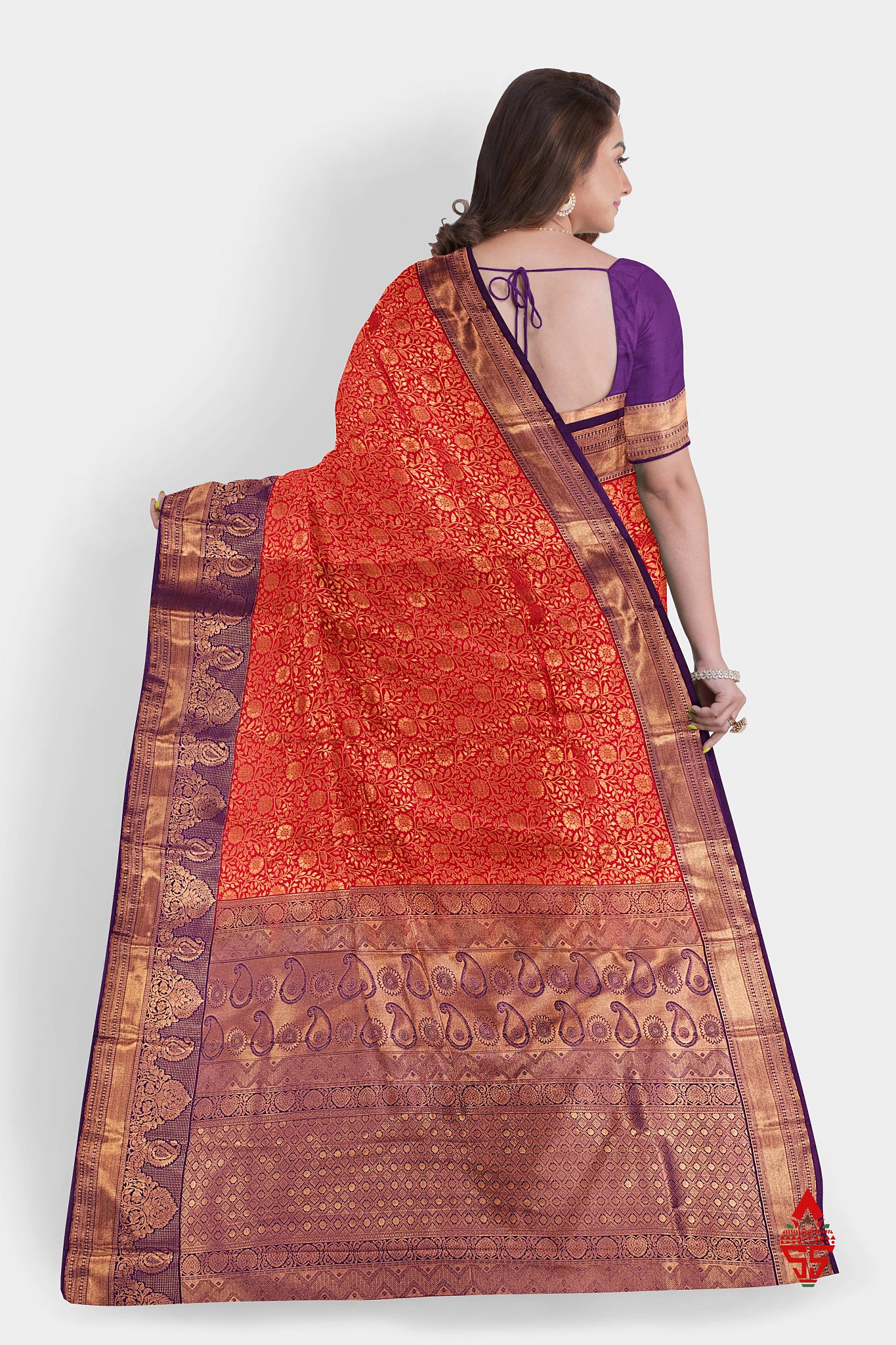 Red Bridal Grand Semi Silk Saree With Violet Border