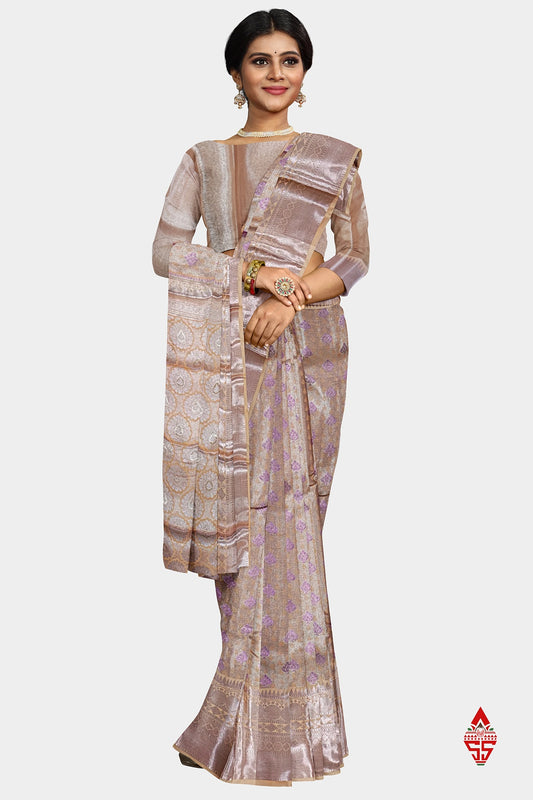Light Peach Semi Soft Silk Saree With Blouse