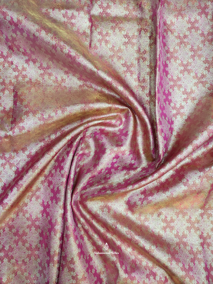 Pink Sade Bridal Tissue Puremix Silk Saree With Violet Border