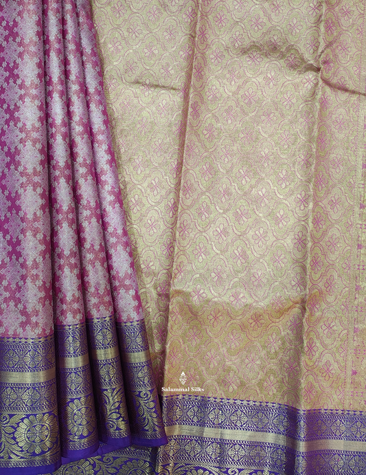 Pink Sade Bridal Tissue Puremix Silk Saree With Violet Border