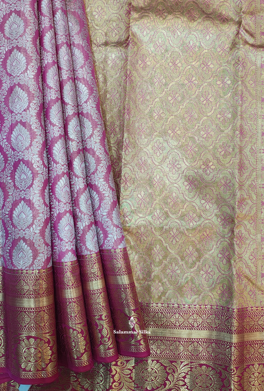 Pink Tissue  Bridal Puremix Silk Saree With Blouse
