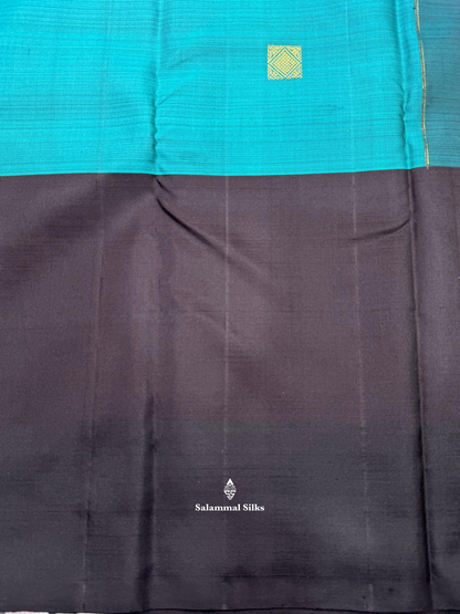 Kanjivaram Light Ramar Blue Beautiful Fancy Pure Silk Saree With Black Border
