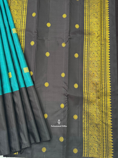 Kanjivaram Light Ramar Blue Beautiful Fancy Pure Silk Saree With Black Border