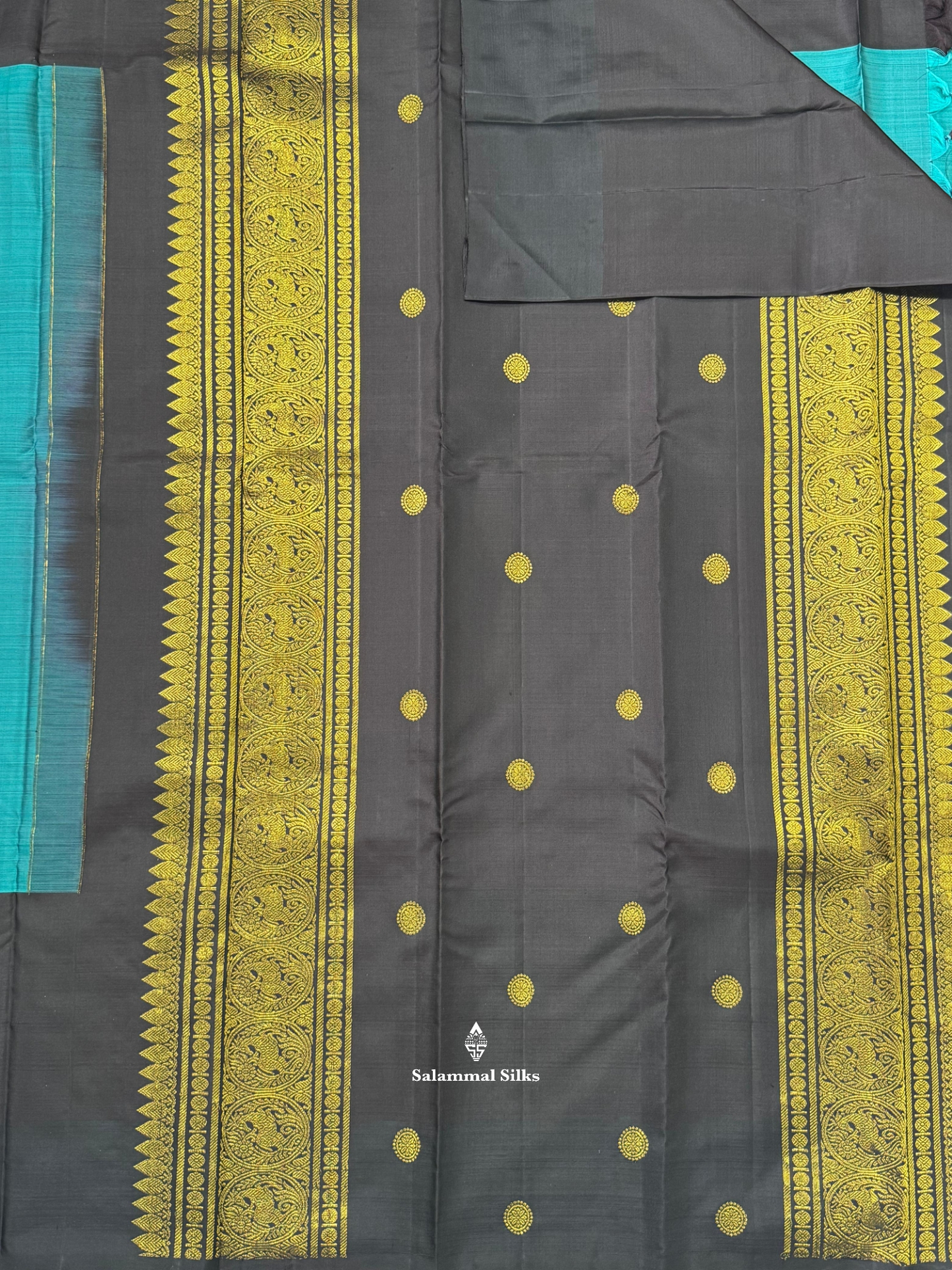 Kanjivaram Light Ramar Blue Beautiful Fancy Pure Silk Saree With Black Border