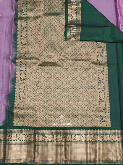 Kanjivaram Lavender Fancy Pure Silk Saree With Green Border