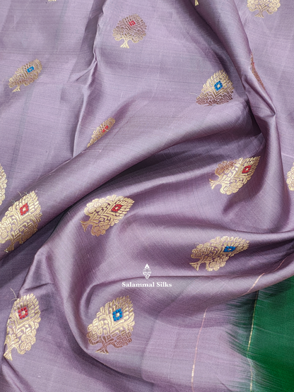 Kanjivaram Lavender Fancy Pure Silk Saree With Green Border