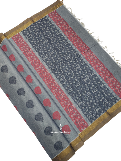 Kanjivaram Ash Pure Cotton Saree With Blouse