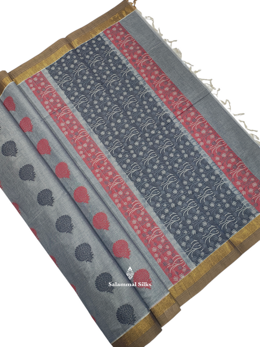 Kanjivaram Ash Pure Cotton Saree With Blouse