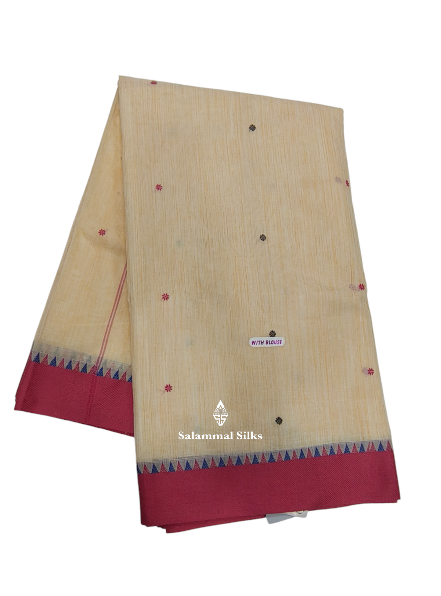 Kanjivaram Half White Pure Cotton Saree With Pink Temple Border