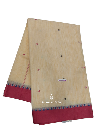 Kanjivaram Half White Pure Cotton Saree With Pink Temple Border