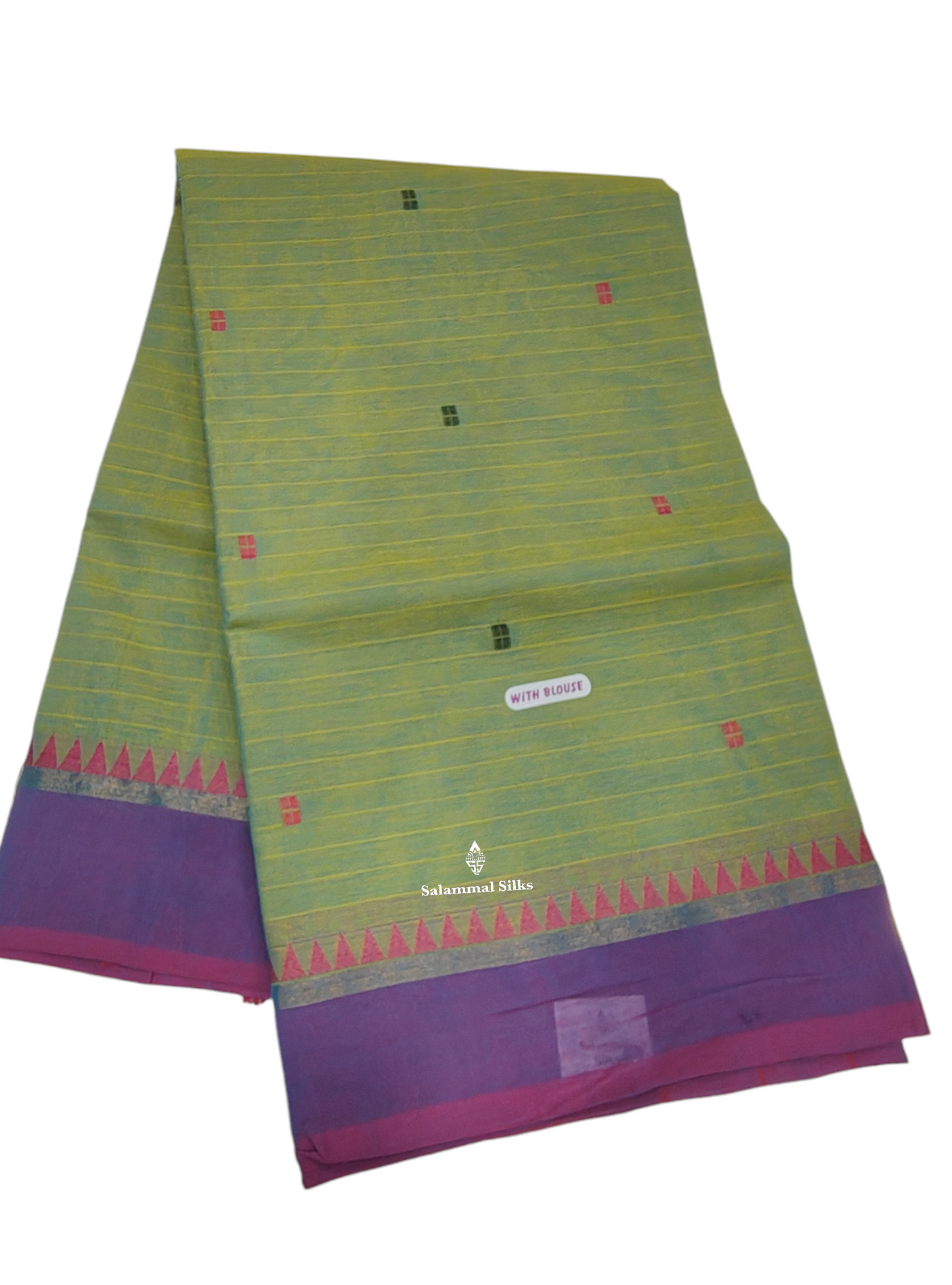Kanjivaram Green Sade Pure Cotton Saree With Violet Border
