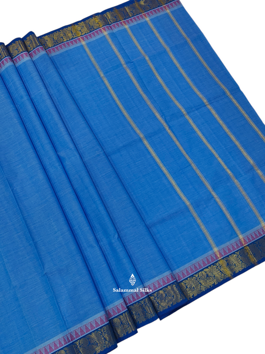 Light Ramar Blue Beautiful Pure Cotton Saree With Blouse