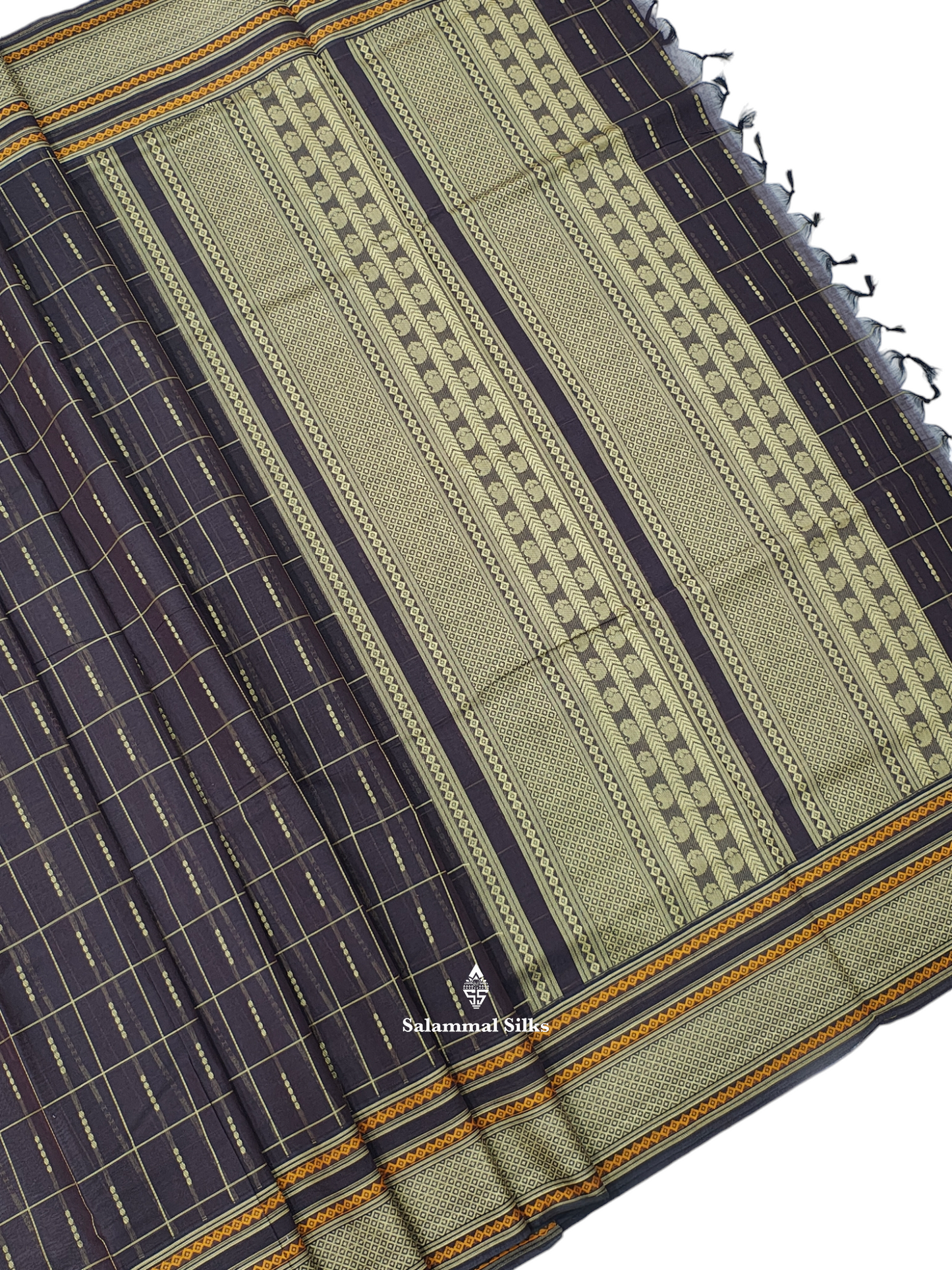 Dark Brown Checks Beautiful Pure Cotton Saree With Blouse