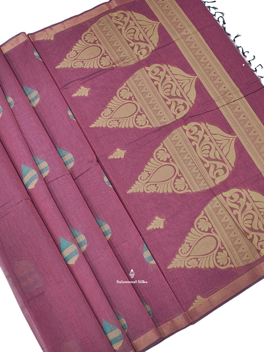 Magenta Beautiful Pure Cotton Saree With Blouse
