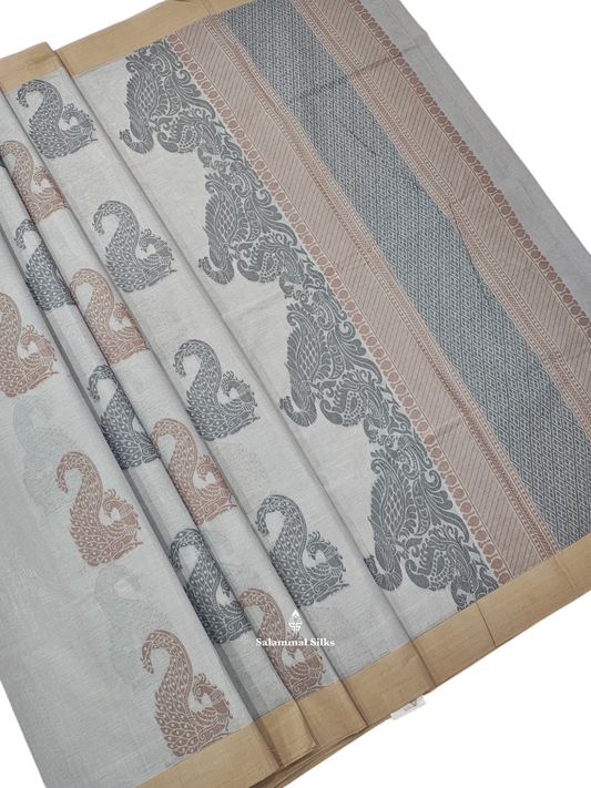 Grey Beautiful Pure Cotton Saree With Blouse