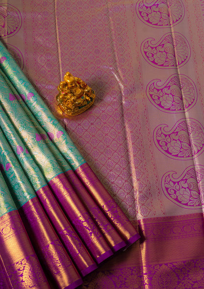 Olive Green Tissue Bridal Semi Silk Saree With Pink Border