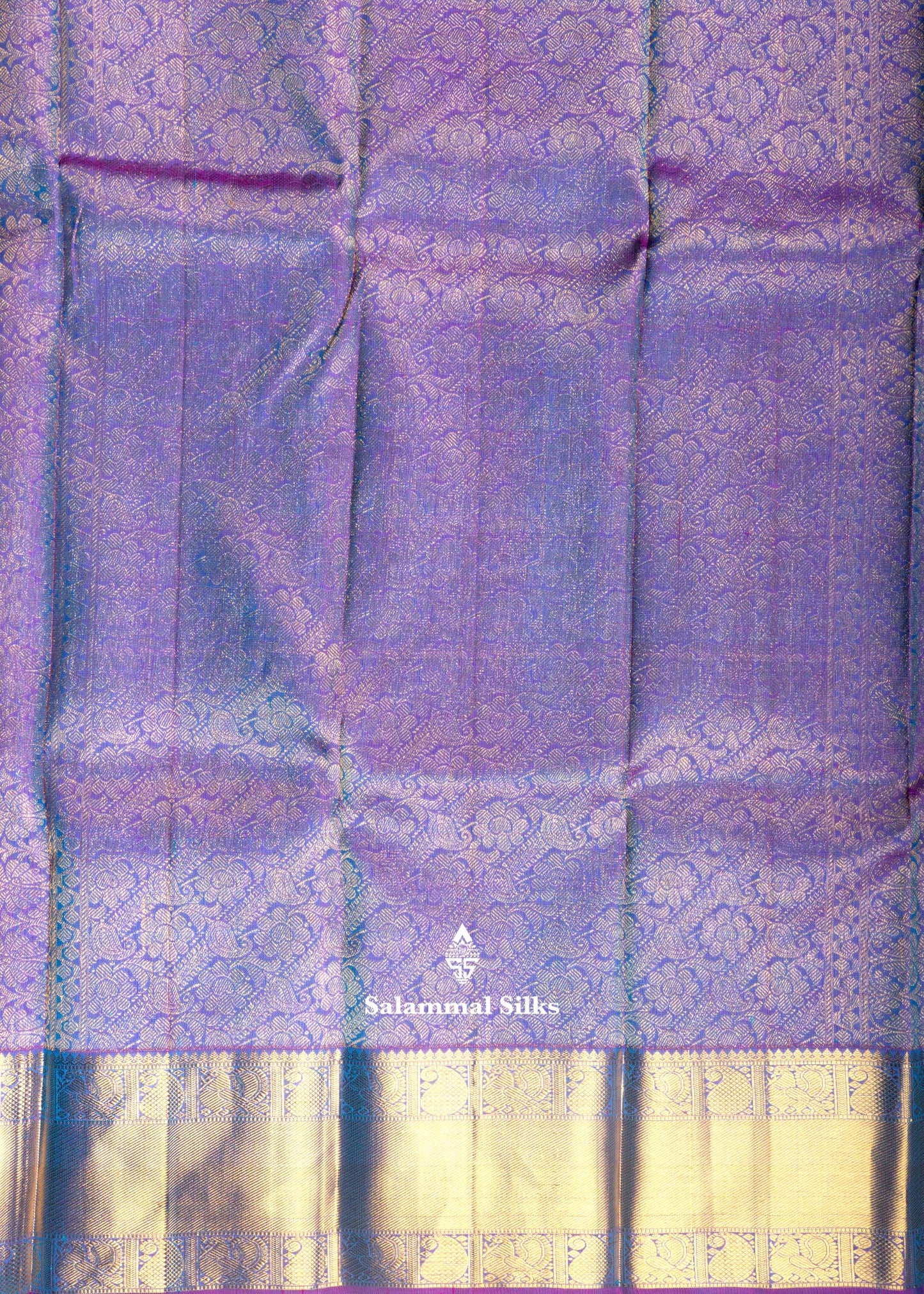 Kanjivaram Sapphire Green Pure Silk Jacquard Saree With Purple Blouse