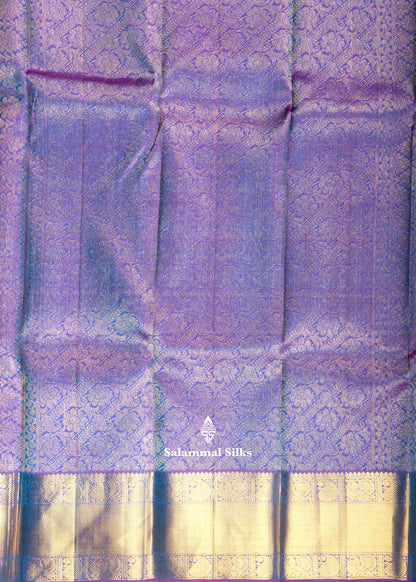 Kanjivaram Sapphire Green Pure Silk Jacquard Saree With Purple Blouse