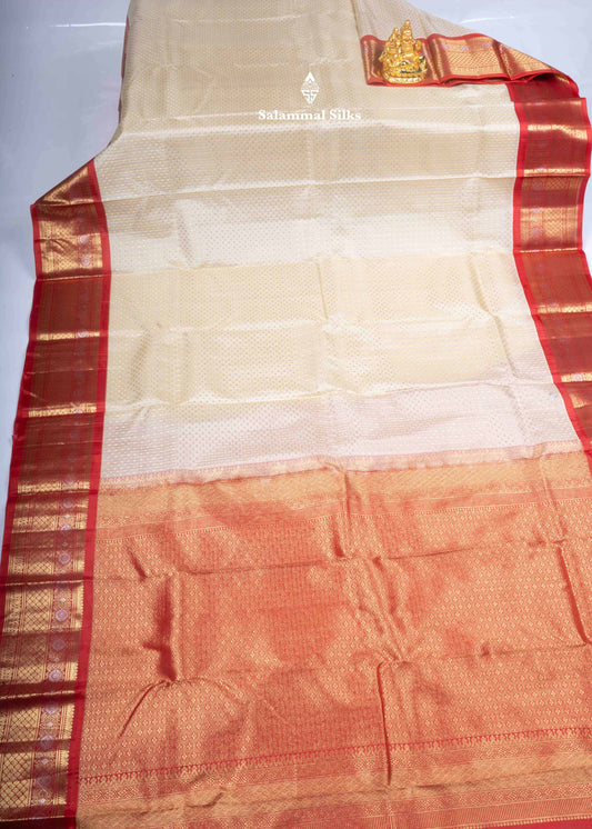 Kanjivaram Half White Pure Silk Saree With Red Blouse