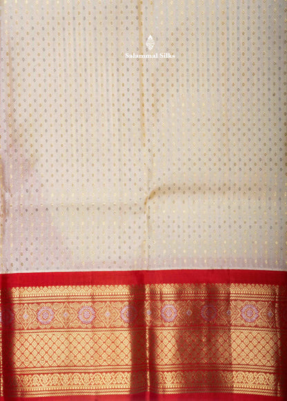 Kanjivaram Half White Pure Silk Saree With Red Blouse
