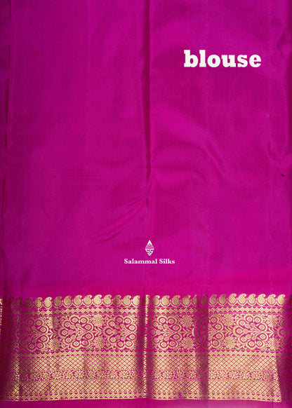 Kanjivaram Pure Silk Saree Parrot Green With Magenta Pink Blouse