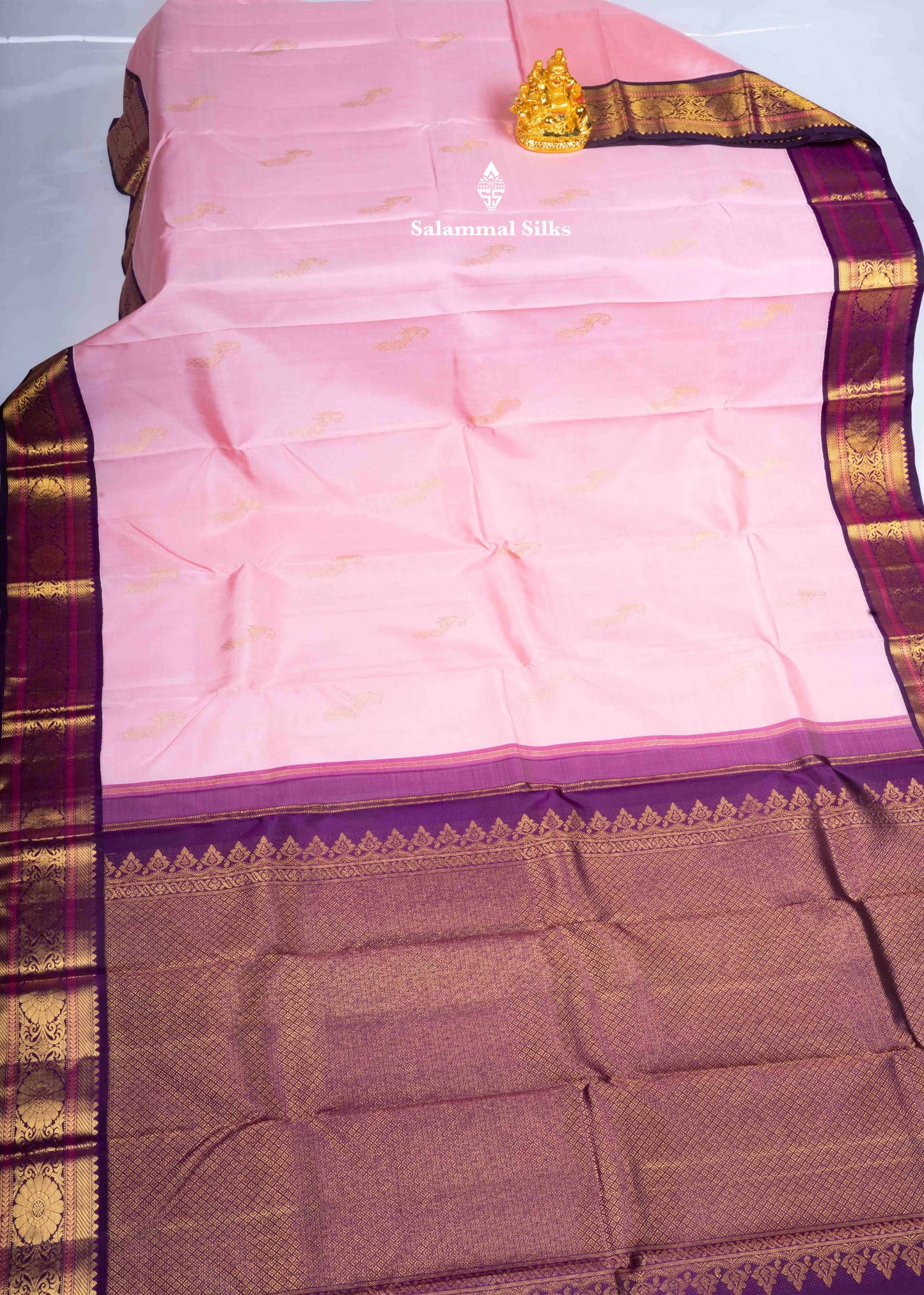 Kanjivaram Baby Pink Pure Silk Saree With Violet Border