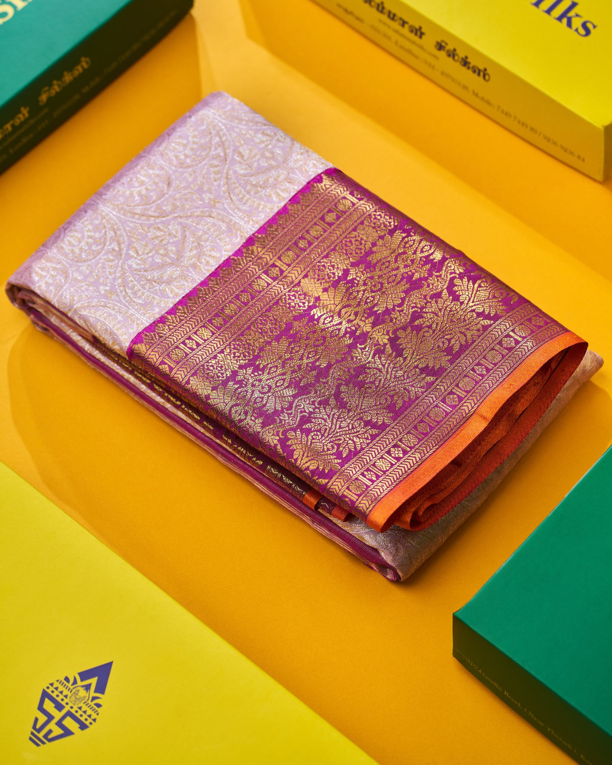 Korvai Pure Zari Lavender Kanjivaram Silk Saree