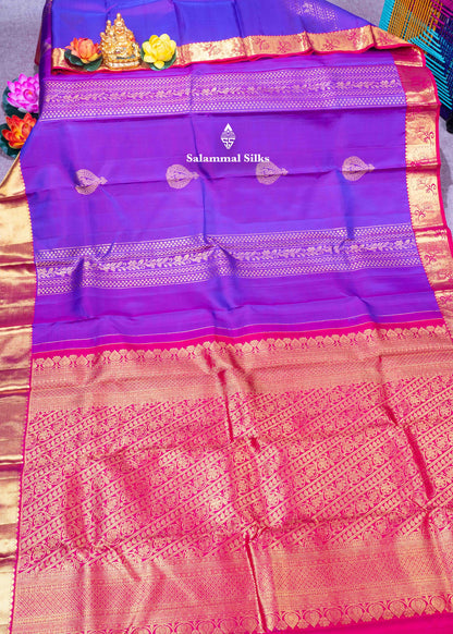 Kanjivaram Violet Pure Silk Saree With Pinkish Red Blouse