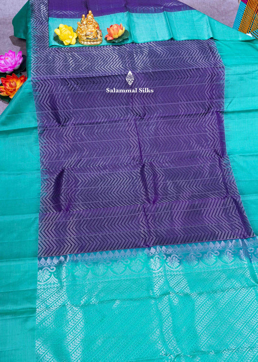Kanjivaram Violet Pure Silk Saree With Saffire Green Blouse