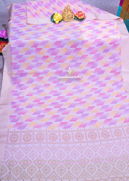 Baby Pink Kota Cotton Printed Saree With Sandal Colour Border