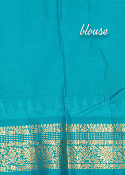 Dark Maroon Colour Kanjivaram Pure Silk Saree With Sapphire Green Border