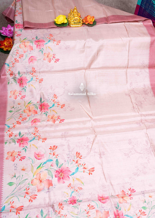 Sandal Color Fancy Saree With Floral Print Blouse